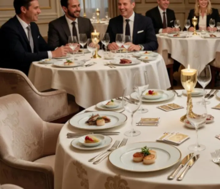 Table de restaurant élégante avec cartes de poker et gastronomie raffinée