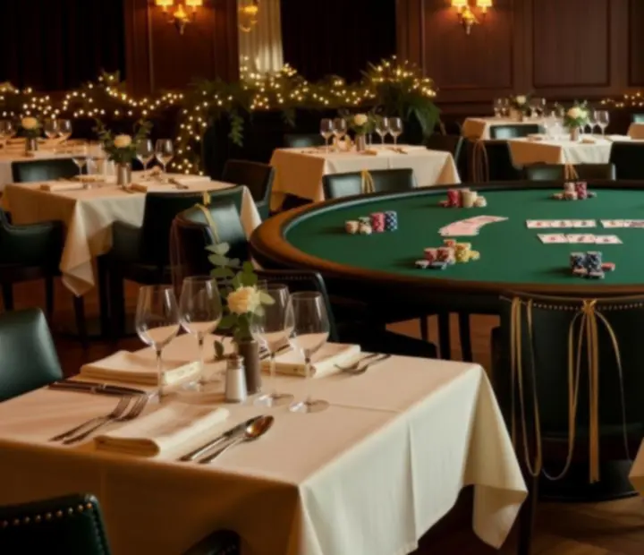 Salle de restaurant élégante aménagée pour une soirée poker bistronomique