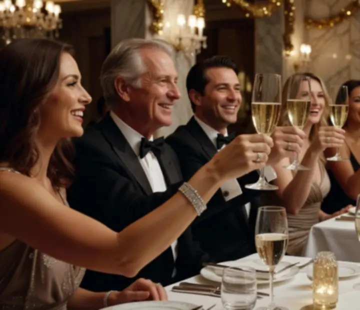 Soirée à thème champagne avec flûtes et ambiance feutrée
