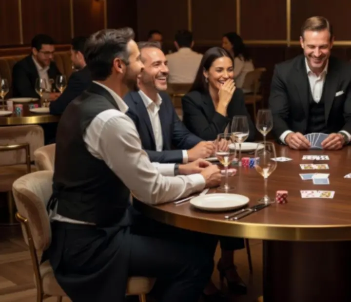 Équipe réunie autour d’une grande table de restaurant pour une soirée conviviale